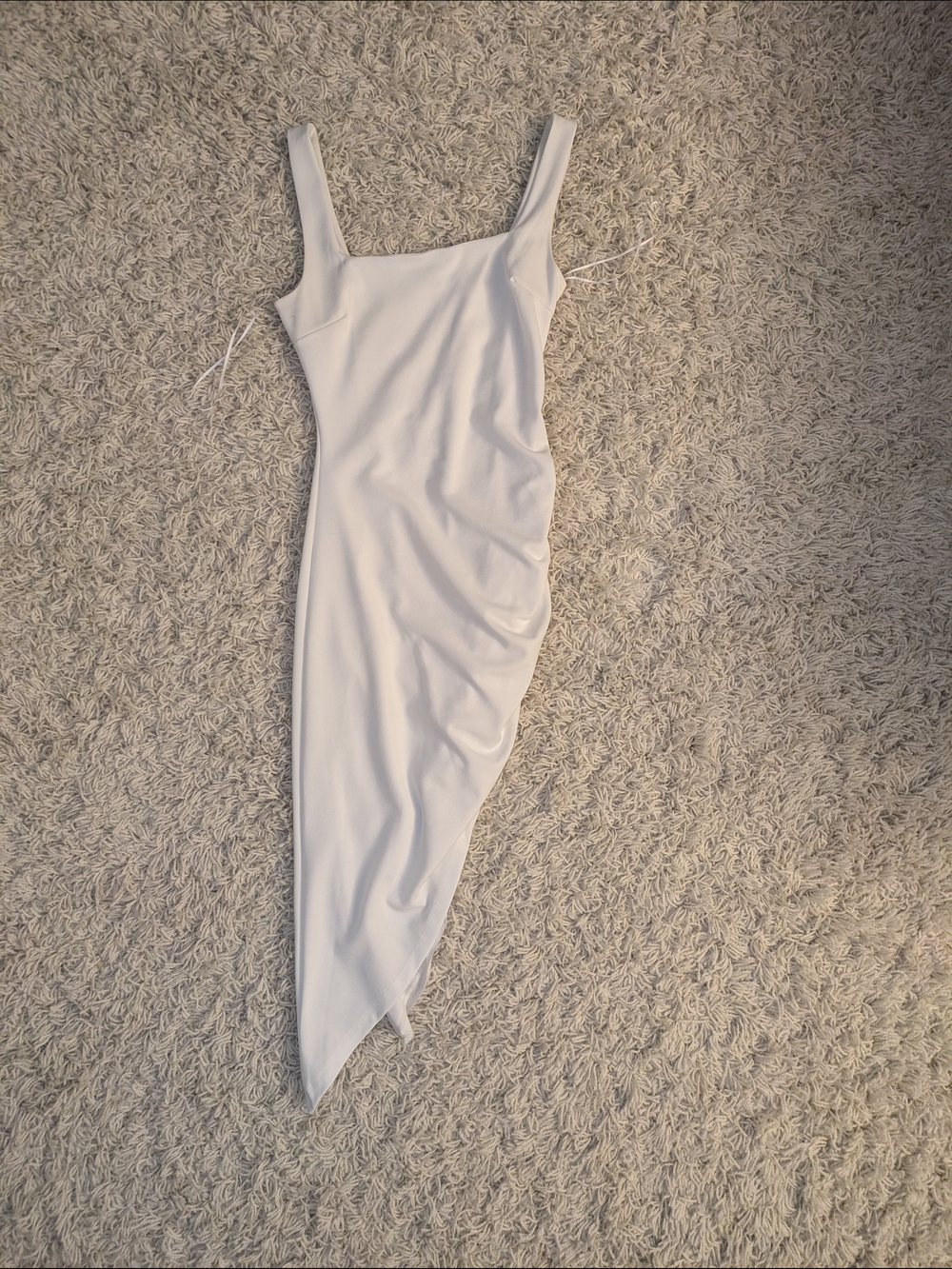 Square Neck White Asymmetric Slip Dress